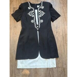 Julian Taylor Black White Soutache Embroidered Layered Sheath Dress Size 12